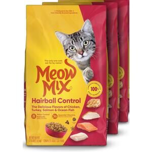 Meow Mix Hairball Control Dry Cat Food, 3.15 Pound Bag (Pack of 3)
